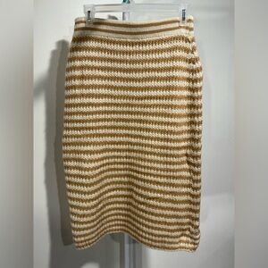 POL Striped Pencil Skirt in Tan and Cream